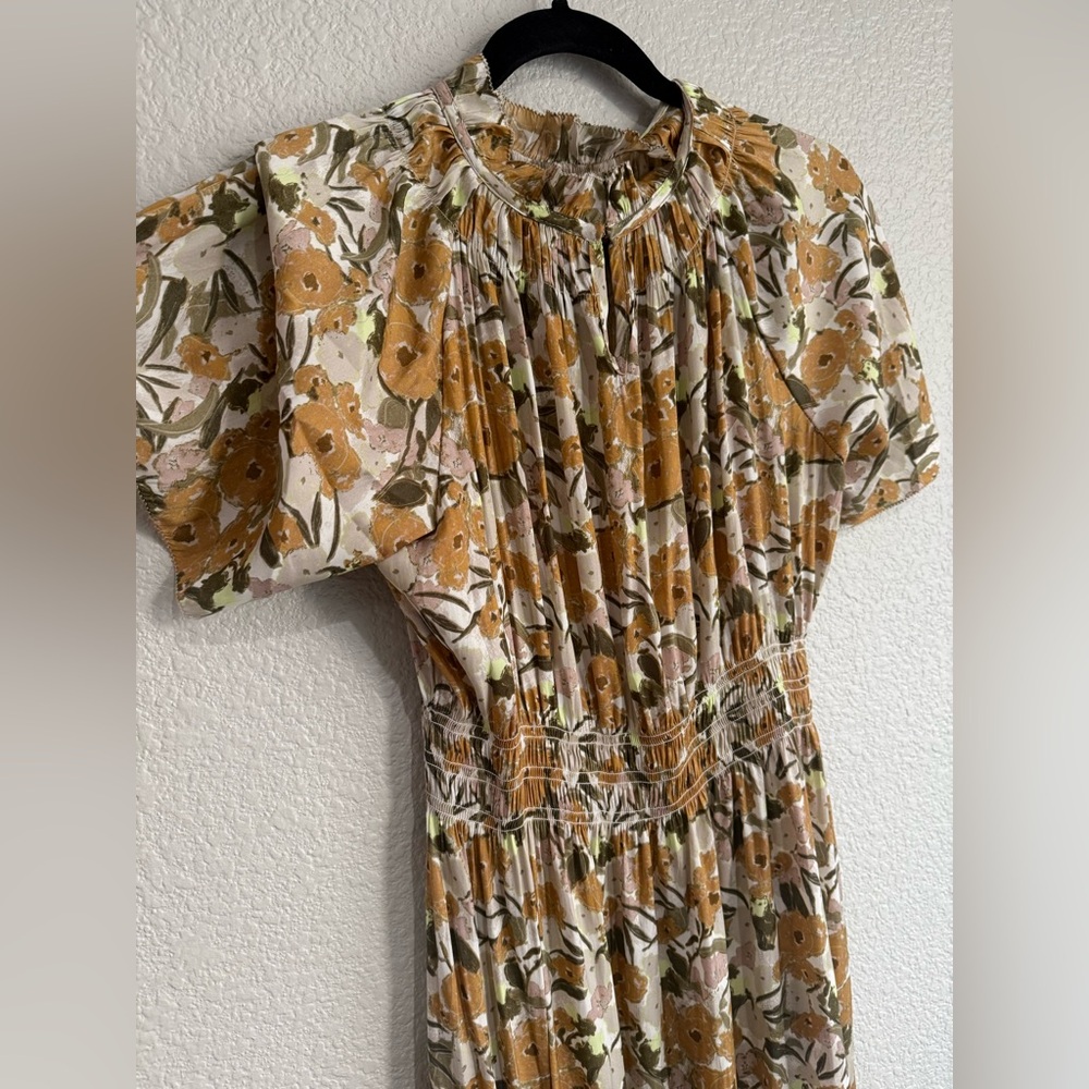 Grade and gather medium high neck Floral Yellow and White Dress - Picture 2 of 9